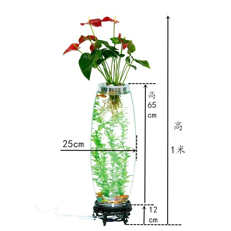 鱼缸落地圆柱形带灯氧创意小型立式客厅家用电视柜旁摆玻璃金鱼缸