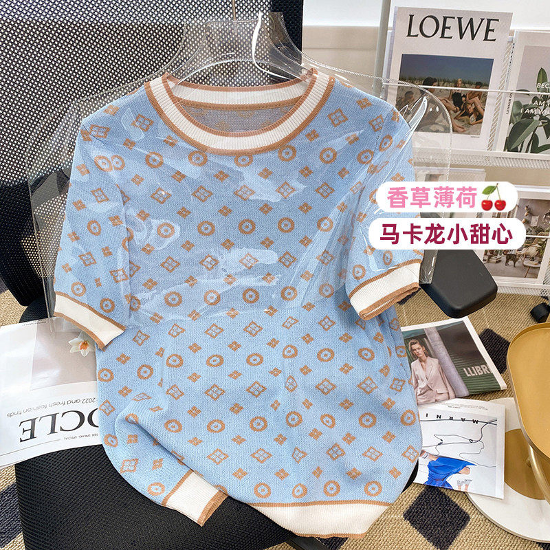 新品宽松显瘦遮肚针织衫大码女装2025夏新款胖mm圆领气质上衣短袖