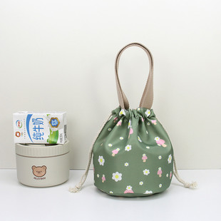 圆形饭盒包手提袋子防水早餐袋便当包便携外出收纳袋午餐盒饭包袋