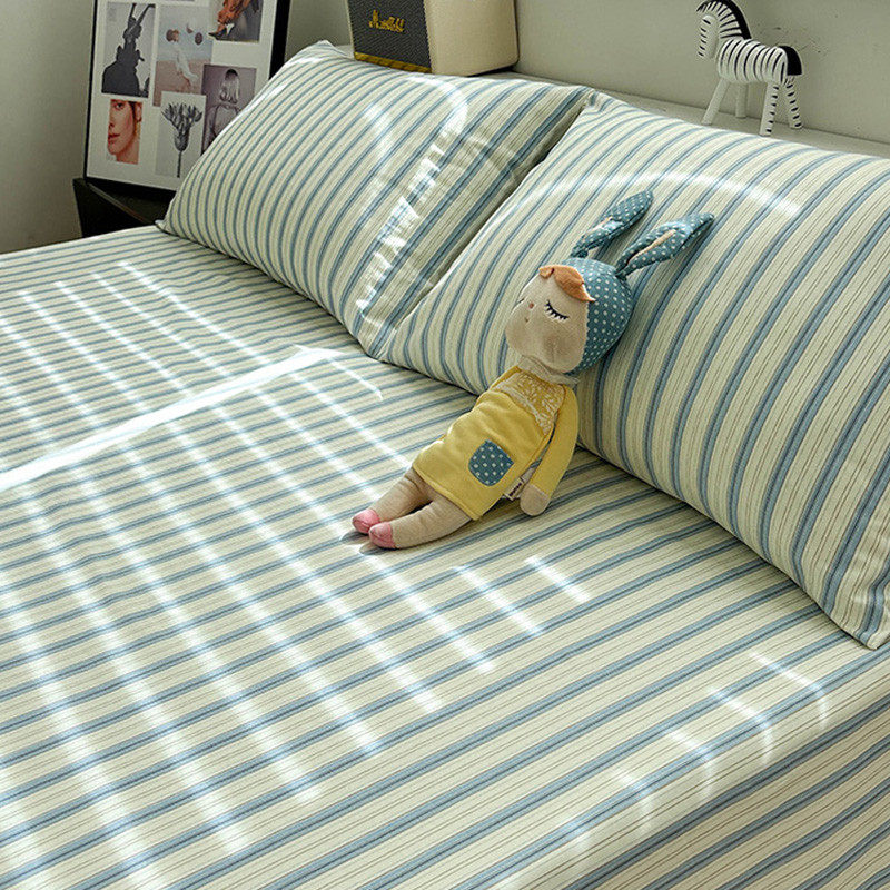 高档加厚老粗布条纹英伦蓝纯棉床单单件100全棉床笠枕套四季可用,床上用品,床单,淘宝优惠券,粉丝福利购,淘宝优惠卷