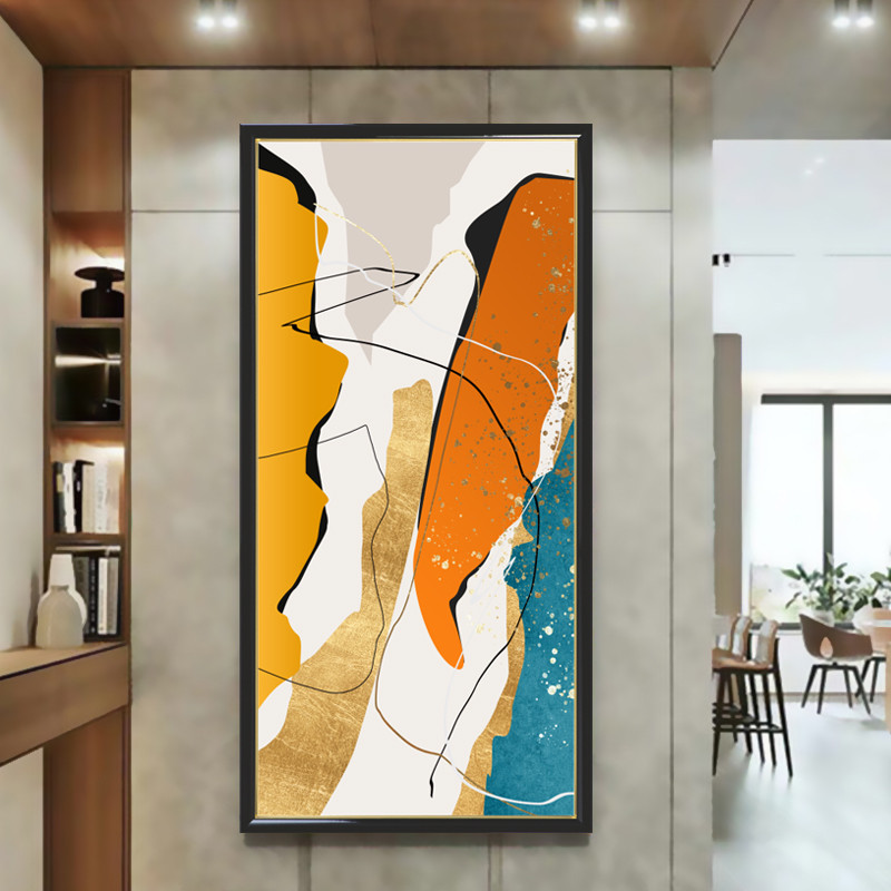 现代简约抽象玄关墙贴画自粘过道走廊无框装饰画入户竖版壁画定制