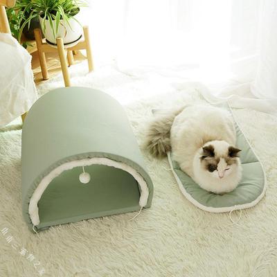 隧道猫窝四犬季用猫咪小型躲避屋钻洞猫床垫子半封狗闭通式帐篷窝