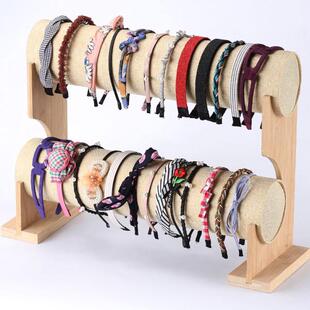 高档头箍发卡头饰陈列收纳柜发箍双层木架展示首饰竹安洛逸台