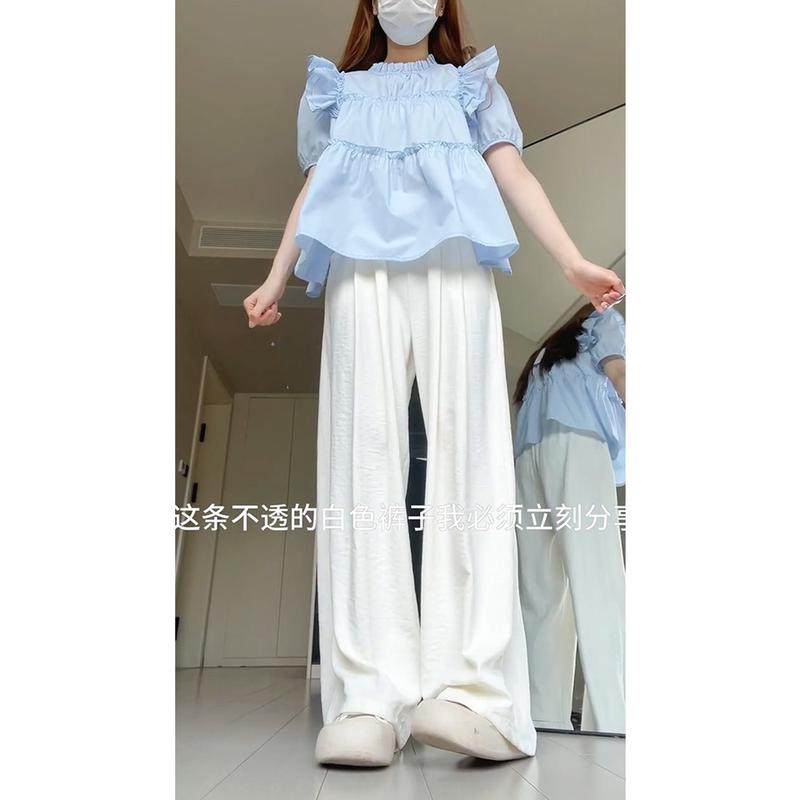 白色奶皮夏薄款女冰丝山本裤胖mm大码显瘦阔腿休闲慵懒奶芙裤,女装/女士精品,大码裤装,淘宝优惠券,粉丝福利购,淘宝优惠卷