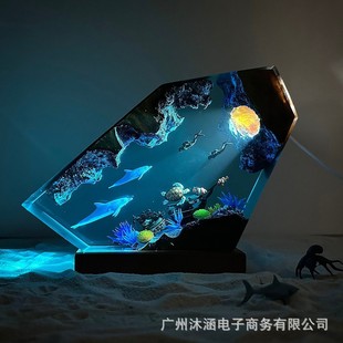 飾圣誕節禮物 和海龜樹脂小夜燈情侶潛水員探索世界獨特裝