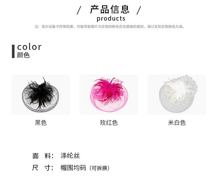 英式赫本复古黑色网纱小礼帽头饰女年会礼服舞台走秀表演帽子详情22