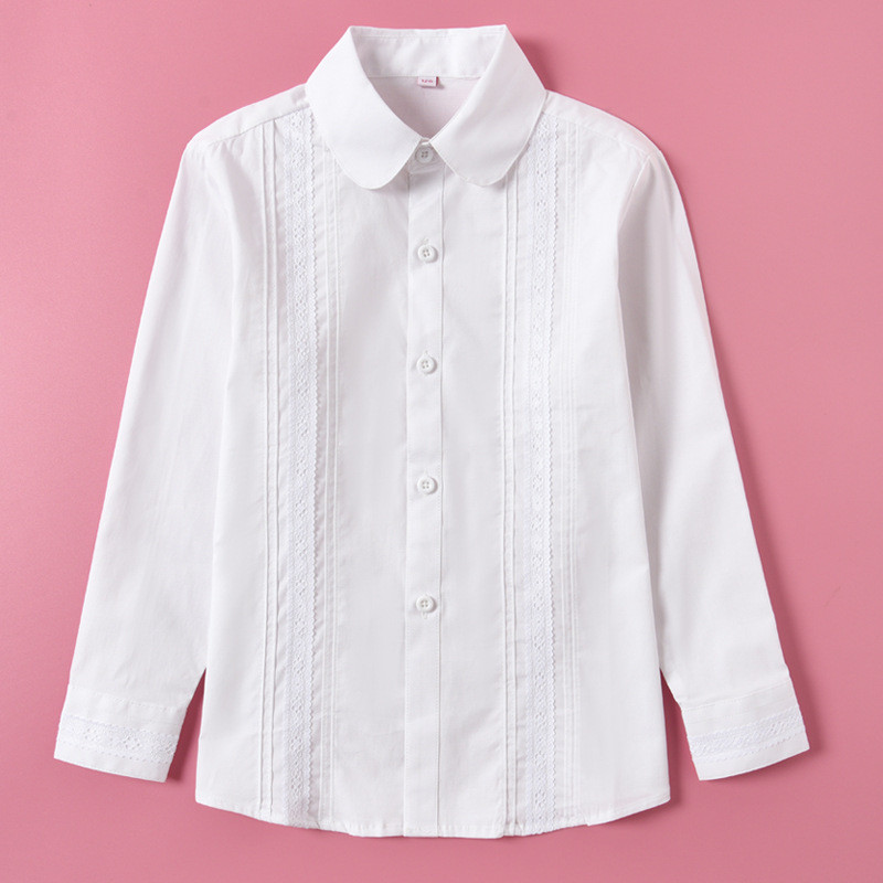 女童校服白衬衫长袖演出学院风中大童春秋2024新款衬衣小学生校服