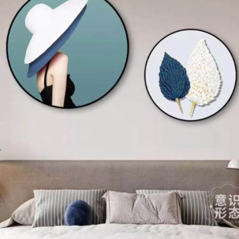 卞圆形现代卧室床头杰挂画简约抽象装饰画主卧房间酒店宾馆背景墙