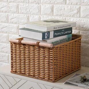 客厅茶几整理家用正方形 收纳篮藤编仿收纳筐杂物筐 厨房储物篮织