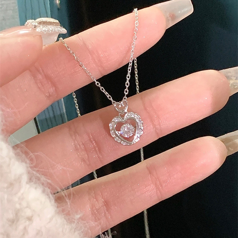 粉钻爱心999纯银项链女士轻奢小众跳动的心吊坠送女友情人节礼物