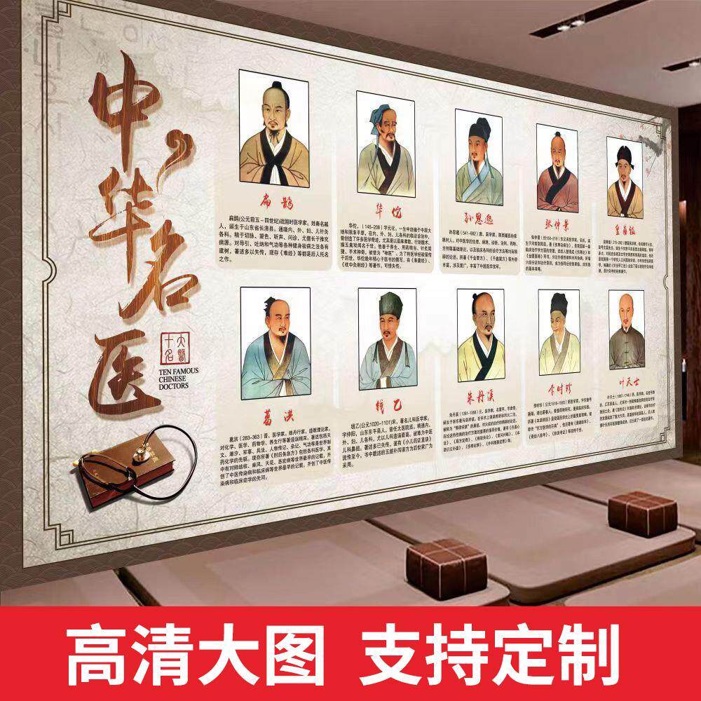 中华十大名医中医养生馆海报挂图华佗李时珍扁鹊背景墙装饰画贴纸