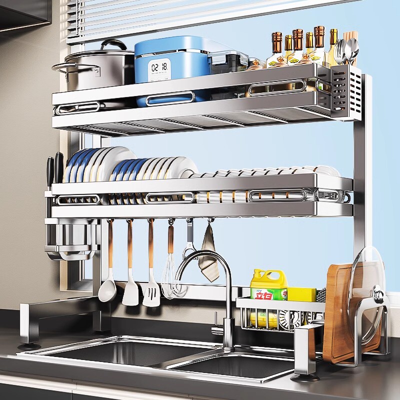不锈钢厨房水槽置物架洗碗槽水池多功能碗碟收纳放碗盘沥水架台面