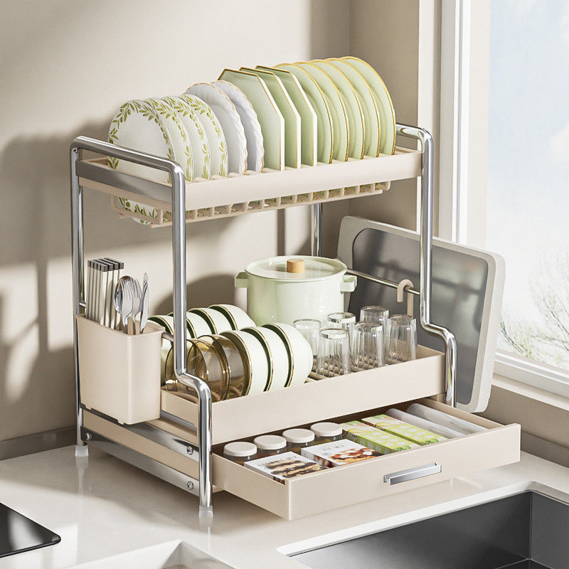 多功能碗碟收纳架不锈钢色碗架厨房置物架抽屉式拉篮碗盘沥水架,厨房/烹饪用具,碗架,淘宝优惠券,粉丝福利购,淘宝优惠卷