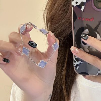 999纯银紫玉髓四叶草五花手链女轻奢小众手饰送女友闺蜜生日礼物