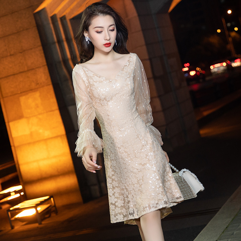 香槟色小晚礼服女高级感高端轻奢小众小个子日常可穿party连衣裙