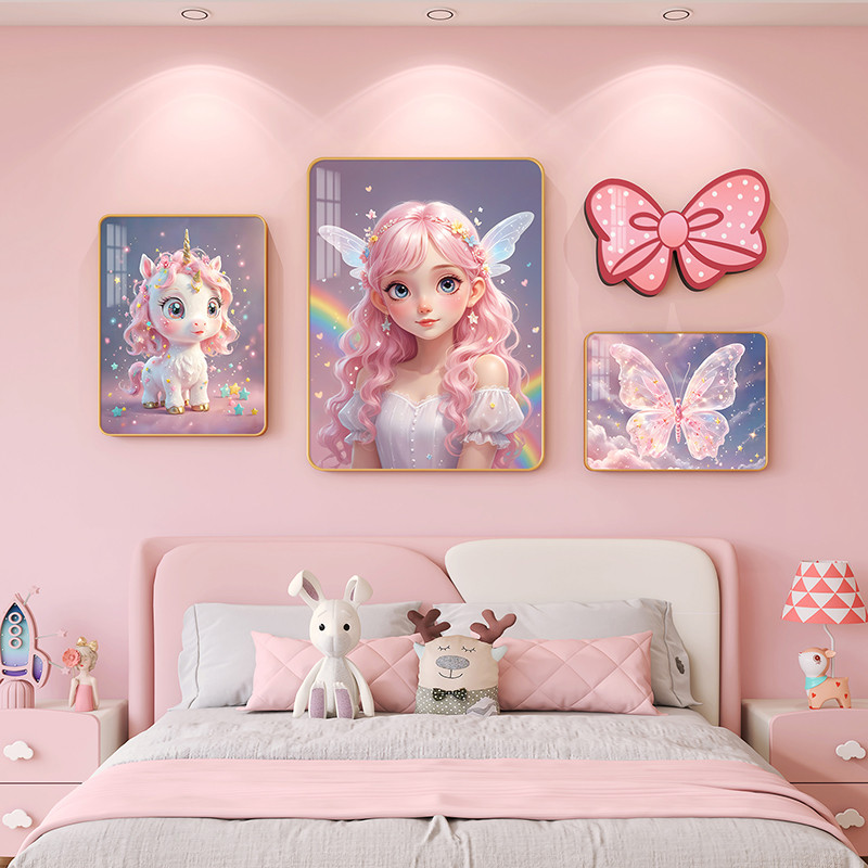 儿童房装饰画卧室墙面背景墙上挂画温馨床头女孩公主房间布置壁画图片