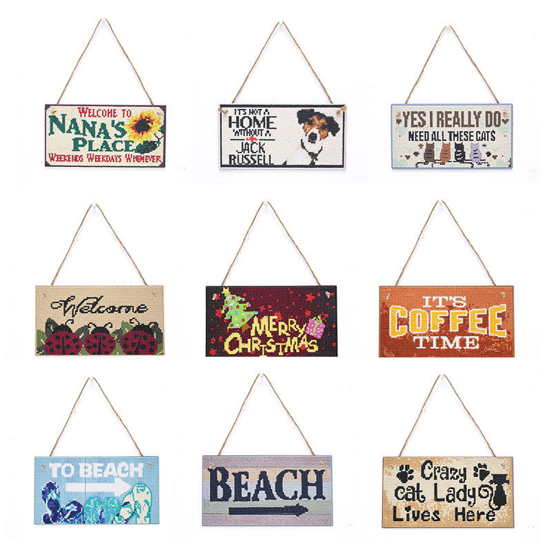 创意5D钻石画吊牌DIY点钻装饰木挂牌 儿童手工贴钻房门装饰指示牌,居家布艺,钻石绣,淘宝优惠券,粉丝福利购,淘宝优惠卷