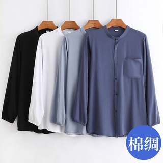 中老年长袖晨练服人造棉男士大码薄款棉绸空调服开衫衬衫夏季爸爸