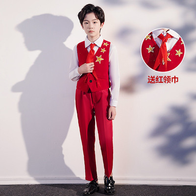 六一儿童合唱演出服爱国诗歌朗诵中小学生红色男女童礼服表演服装