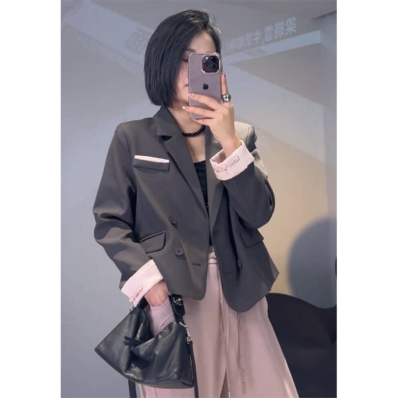 短款国风拼接袖子女2024秋装新款小个子显高显瘦开衫