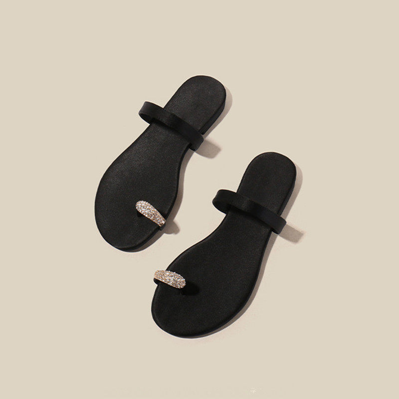 水钻套趾凉鞋女平底夏季海边旅游度假绝字带凉拖防滑外穿时尚,女鞋,一字拖,淘宝优惠券,粉丝福利购,淘宝优惠卷