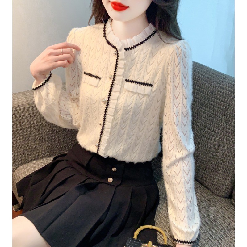 新品小香风蕾丝打底衫女春装2025新款女士小衫洋气春季内搭长袖上