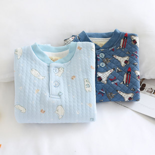 男童加厚儿童秋冬纯棉空气层睡衣恐龙套头全棉保暖内衣套家居服