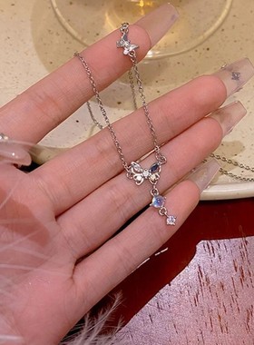 999纯银琉璃石蝴蝶项链女生轻奢小众锁骨链新款2024爆款生日礼物