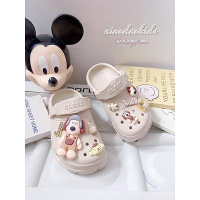 儿童凉鞋2024夏软底拖鞋大小男童可爱卡通狗狗洞洞diy亲子沙滩鞋