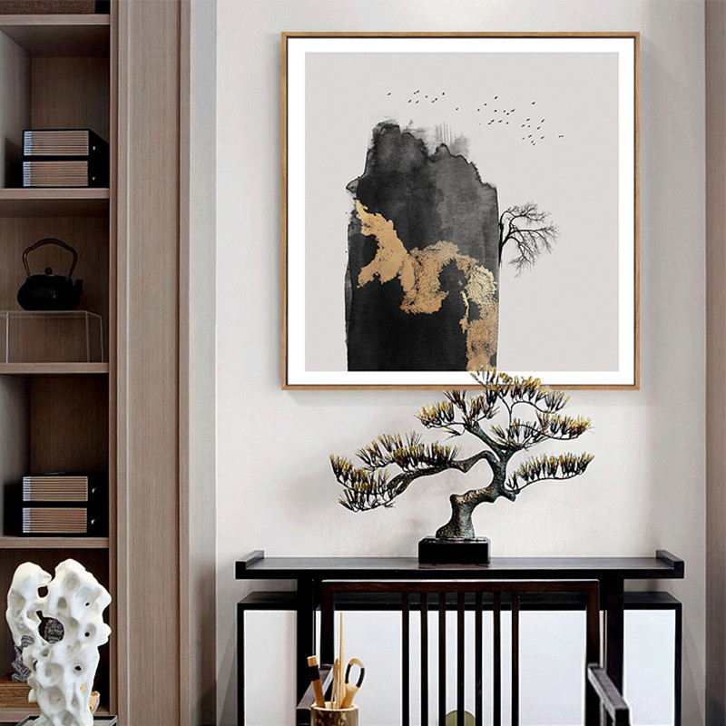崖柏 新中式客厅沙发背景墙装饰画水墨山水画中国风古典茶室挂画