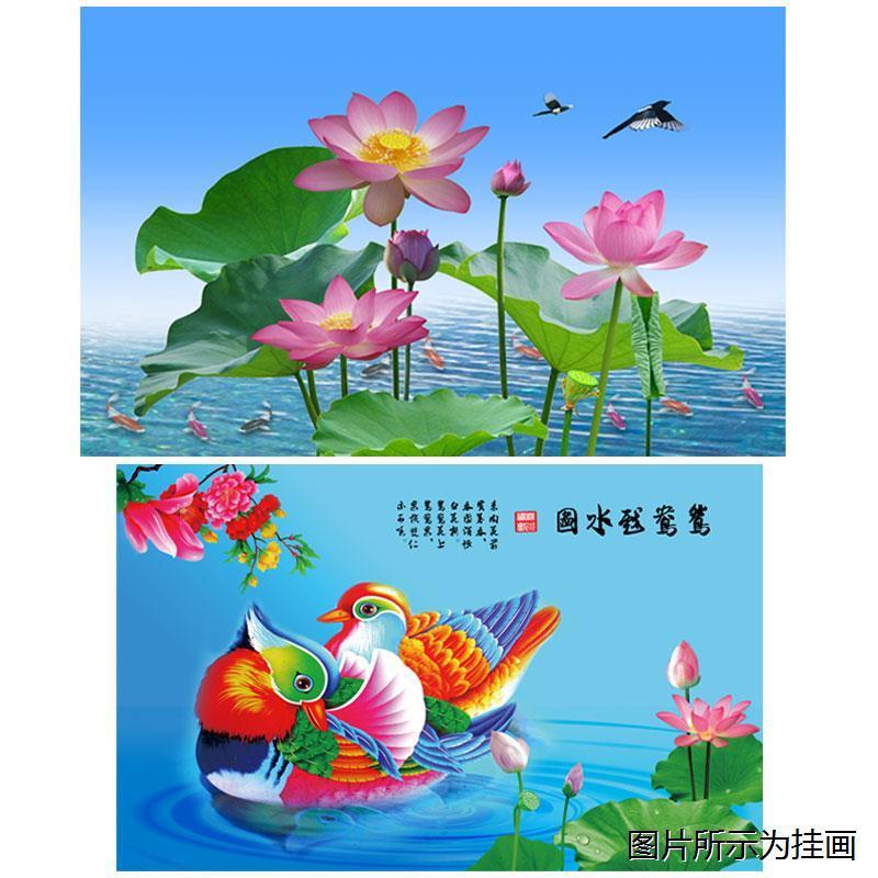 荷花图贴画九鱼鲤鱼图墙贴鸳鸯戏水图莲花图背景自粘贴纸装饰防水图片