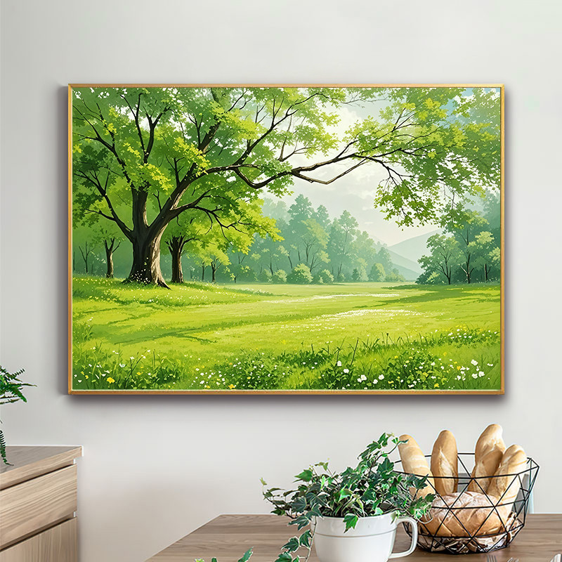 现代简约客厅背景墙装饰画清新绿色大树餐厅壁画卧室床头树林挂画图片