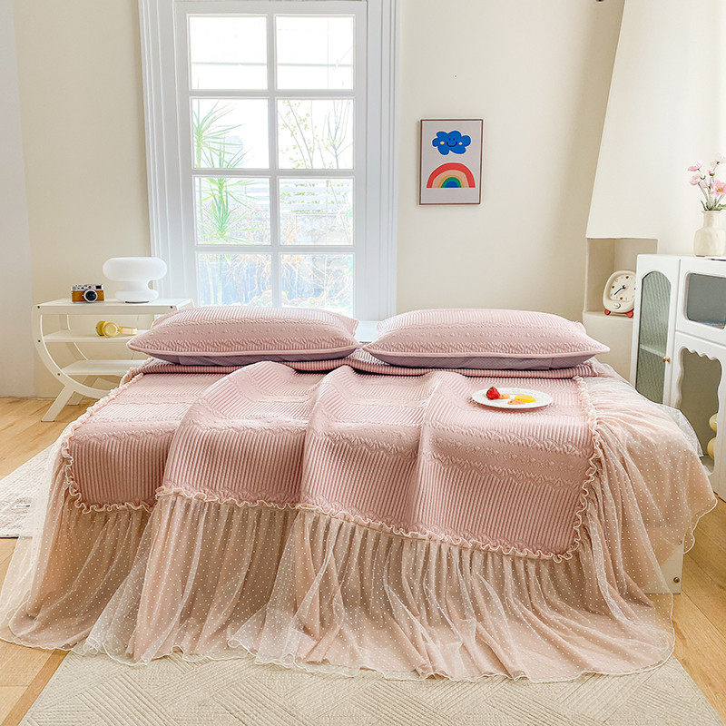 A类公主风夏天冰豆豆凉席三件套床裙款凉感夏季冰丝席可机洗粉色,床上用品,冰丝席,淘宝优惠券,粉丝福利购,淘宝优惠卷