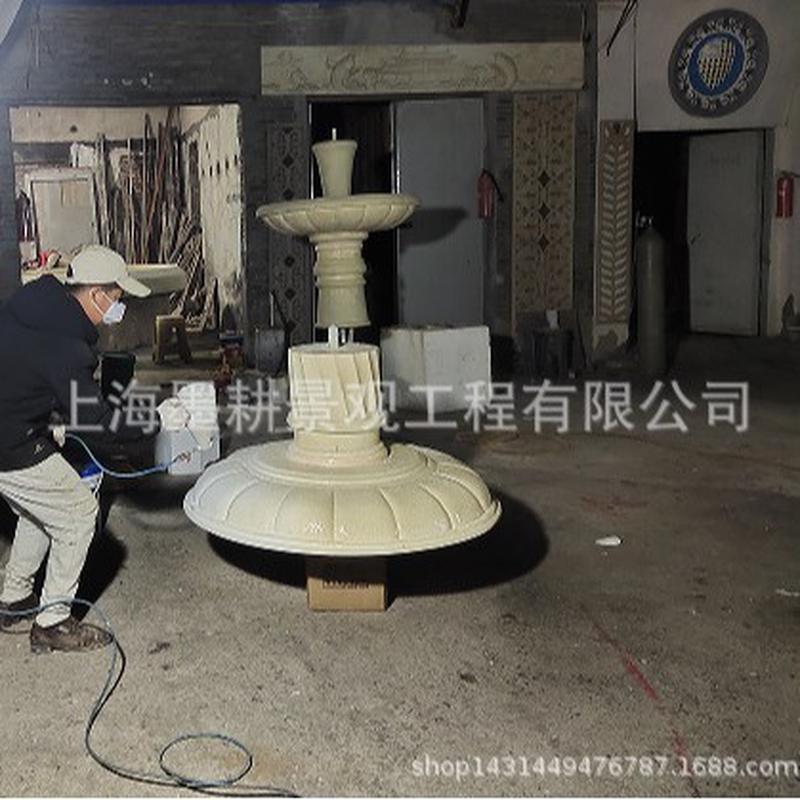 现代简约欧式泡沫喷泉 表面pu硬化米黄色水景花盆园林景观雕塑