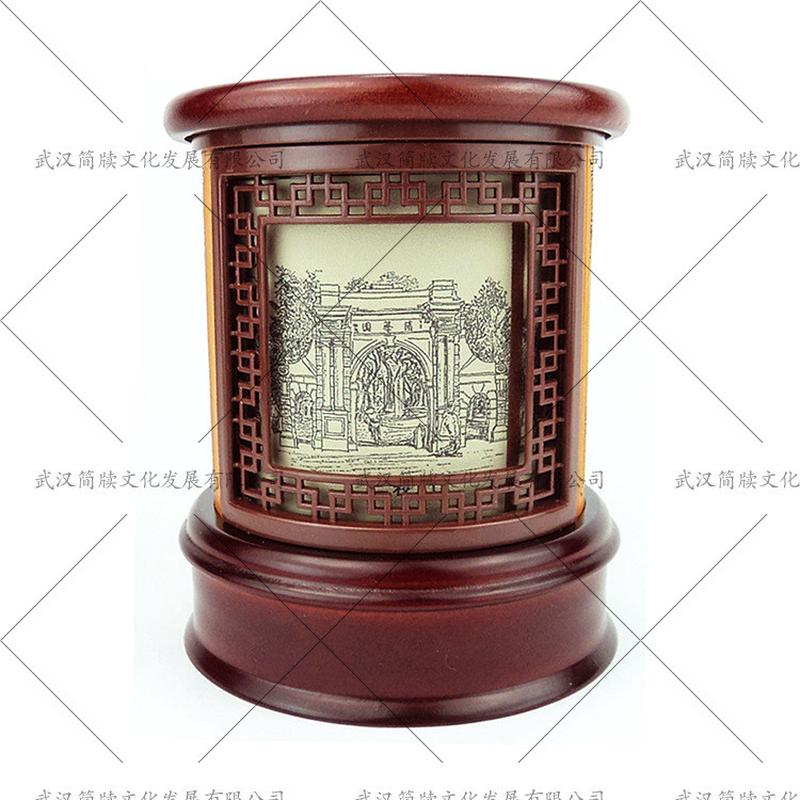 转好运旋转笔筒定制竹木创意定制文创工艺品大学纪念品多功能笔筒