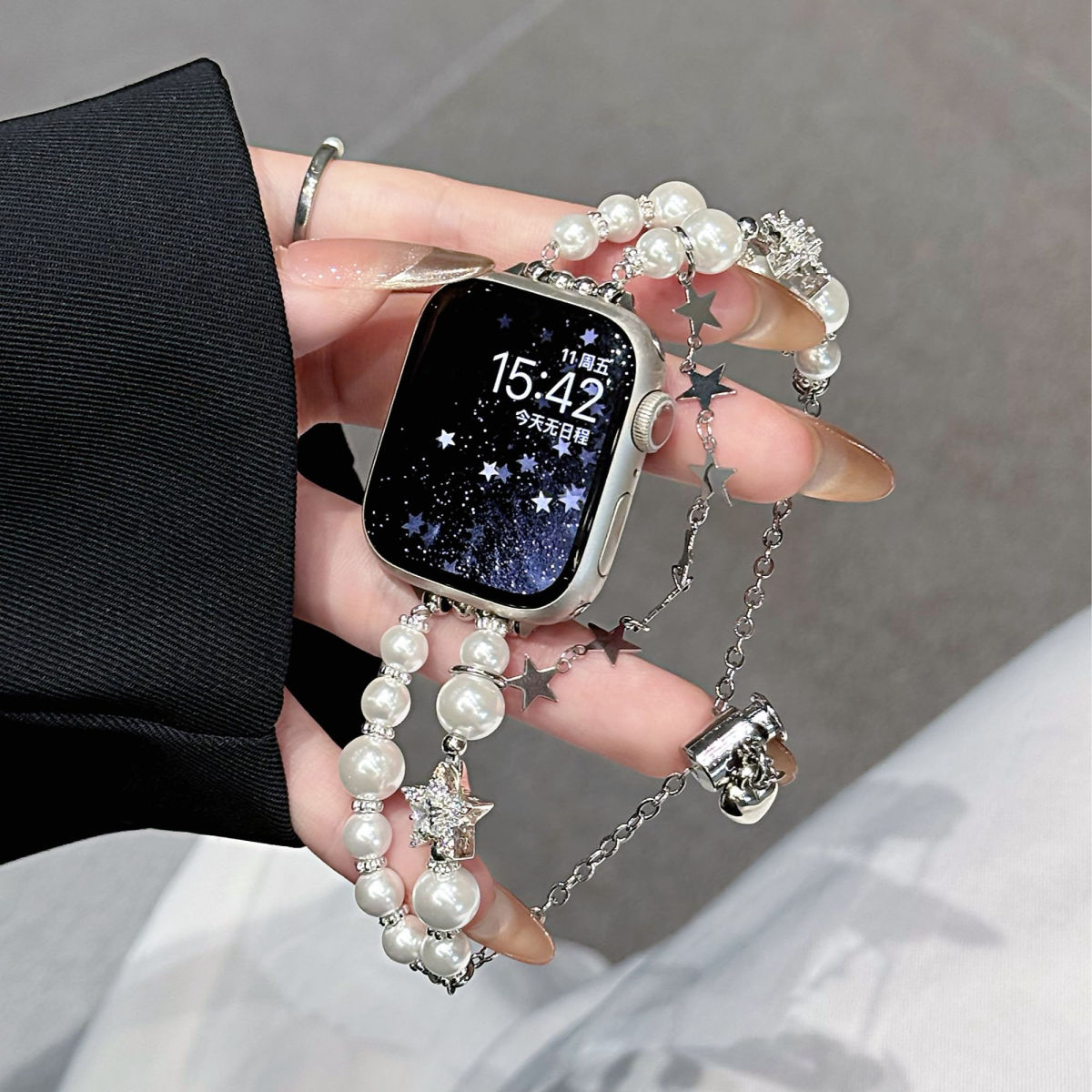 闪钻珍珠iWatch表带适用苹果AppleWatch98se手表腕带小米9pro华为