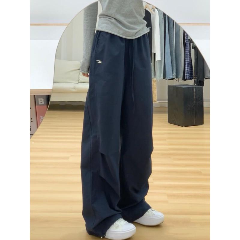 美式复古工装裤女休闲运动裤宽松bf慵懒风拖地阔腿裤降落伞长裤子