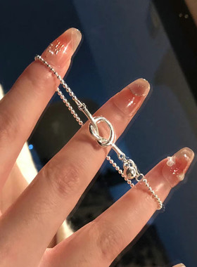 s999纯银手链打结女生轻奢小众精致闺蜜珠子手镯生日礼物高级设计