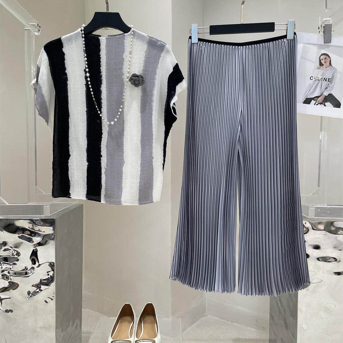 2025春装夏褶皱阔腿裤裙母亲节礼品优雅气质妈妈时尚中年套装礼物,女装/女士精品,大码套装,淘宝优惠券,粉丝福利购,淘宝优惠卷