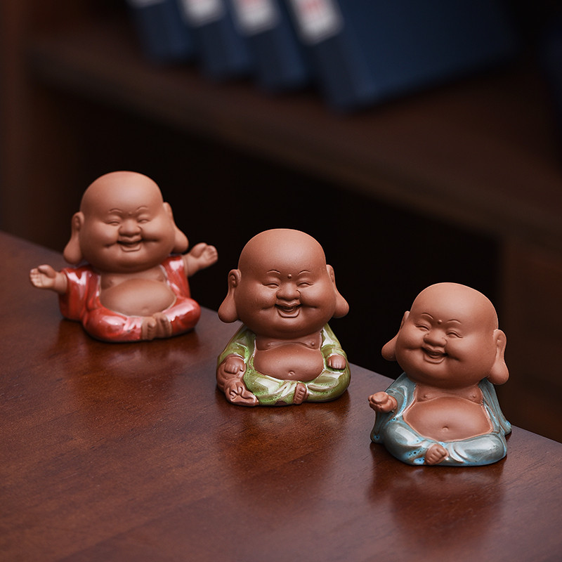 中式复古紫砂造景人物配件笑弥勒微景观摆件鱼缸造景假山盆景装饰