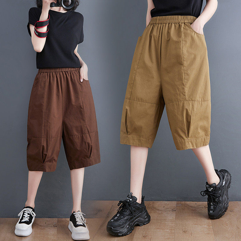 工装阔腿裤女夏季宽松大码显瘦纯色中裤七分休闲直筒五分裤潮,女装/女士精品,休闲裤,淘宝优惠券,粉丝福利购,淘宝优惠卷