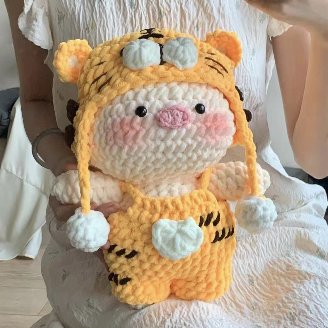 冰条毛线钩针老虎猪猪玩偶diy自制材料包手工钩织抱枕摆件送礼物