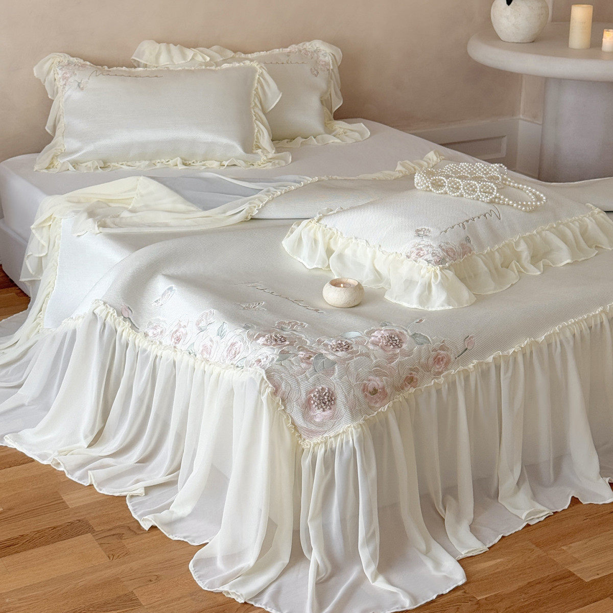 法式夏季床裙款凉感冰丝凉席三件套蕾丝公主风加厚刺绣空调软席子,床上用品,乳胶席,淘宝优惠券,粉丝福利购,淘宝优惠卷