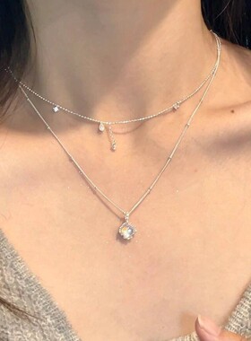 S999纯银月光石项链女轻奢小众设计感2024新款爆款夏锁骨链送女友