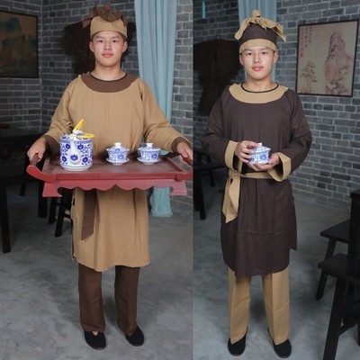 古装汉服店小二跑堂衣服茶馆话剧服饰农民粗布衫平民百姓演出服装
