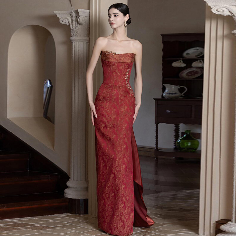 速发红色抹胸敬酒服新娘晨袍高级感显瘦新中式国风订婚宴会回门晚