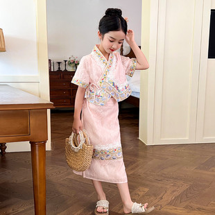 汉服女童2025新款民族风女孩夏季傣族套装儿童国风中式演出服套裙