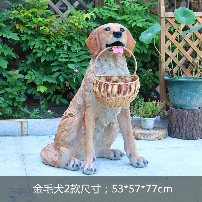 简约萌宠金毛收纳花篮道具动物玻璃钢雕塑婚庆摆件模型装饰品