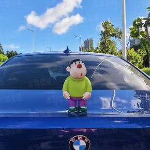 歪头胖虎车载摆件汽车装饰品2024新款车顶尾部玩偶车外部公仔挂件