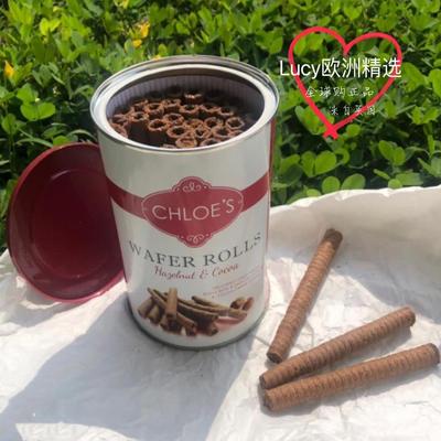 效25.06英国Chloes Wafer Rolls榛子可可巧克力夹心华夫蛋卷零食
